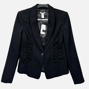 NWT Cache Blazer Short Career Jacket Black Ruching Women’s Sz 2 Retail $178